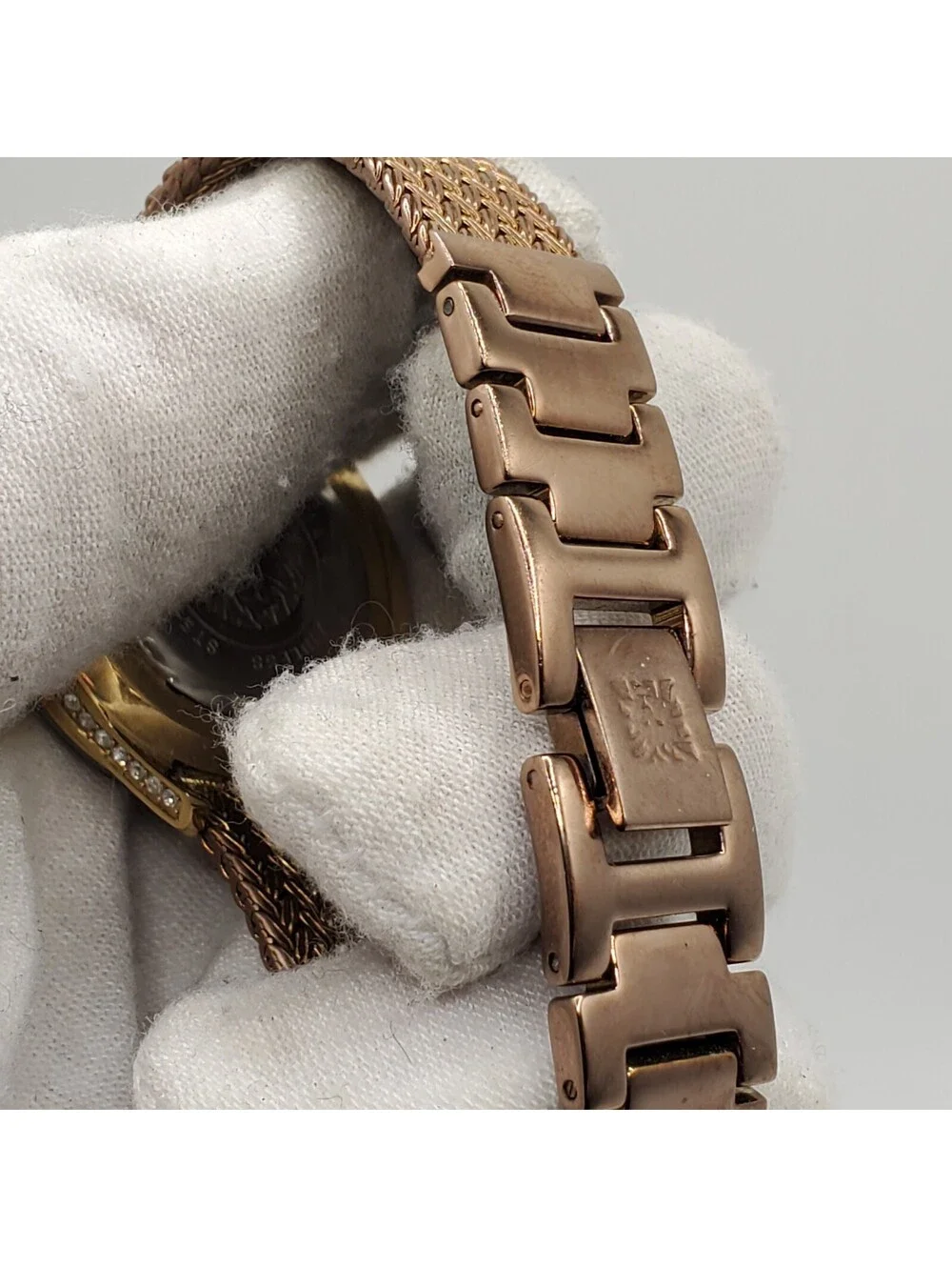 Ann Klein Gold Tone Rhinestone Case Watch Women 30mm New Battery